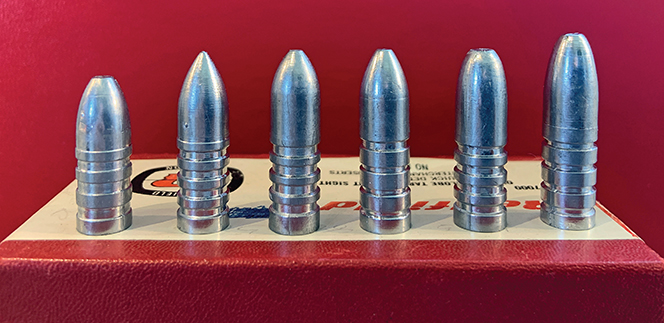 Bullets tested: NEI 285-grain, RCBS-BPS 312-grain, Brooks-Lucas 330-grain, Schauf Tapered 335-grain, Hoke nose pour 344-grain, and Schauf Easy Money 370-grain.